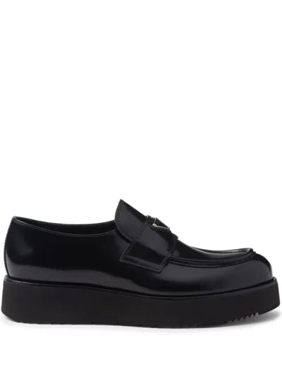 Prada Men Mocassini Platform In Pelle Spazzolata In Black