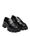 Prada Monolith Brushed Leather Loafers In Black