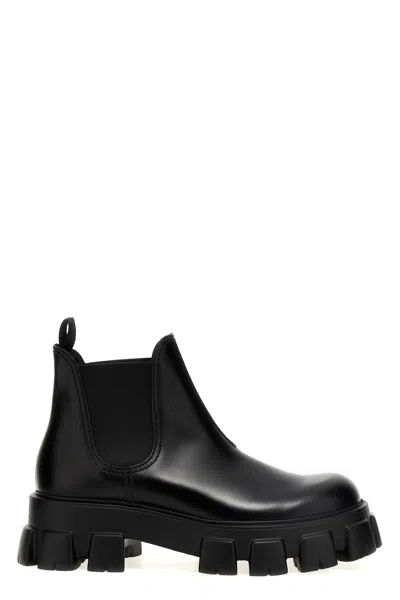 Prada Moonlith Brushed Leather Chelsea Boots In Black