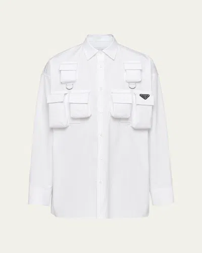 Prada Cotton Shirt In Bianco