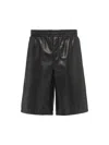 Prada Triangle-logo Leather Bermuda Shorts In Black