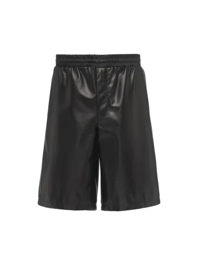 Prada Nappa Leather Bermudas In Black