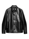 Prada Textured Leather Caban Style Jacket In Orange