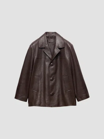 Prada Men's Nappa Leather Caban Jacket In Brown