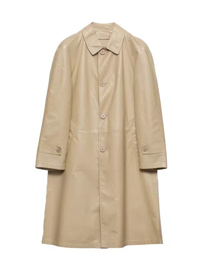 PRADA MEN'S NAPPA LEATHER COAT
