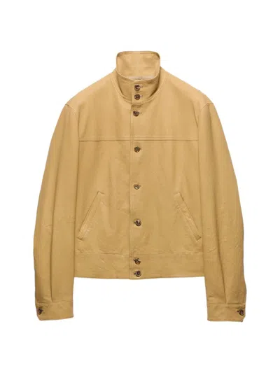 Prada Button-down Leather Jacket In Brown