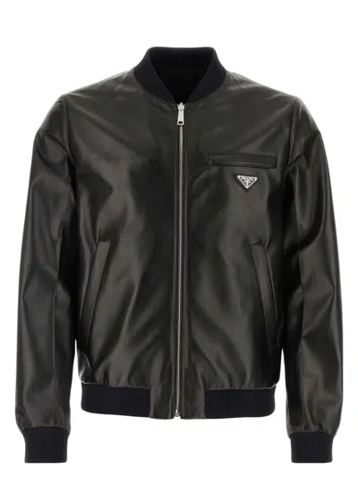 PRADA MEN'S NAPPA LEATHER REVERSIBLE BOMBER JACKET
