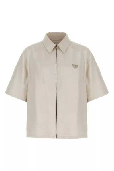Prada Men Nappa Leather Shirt In Gray