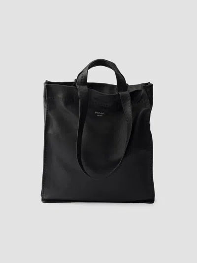 Prada Men's Nappa Leather Tote Bag In Black