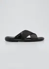 Prada Men's Nastro Web Logo Slide Sandals In Black