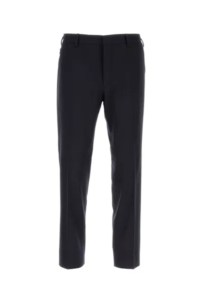 Prada Men Navy Blue Stretch Wool Pant In Black