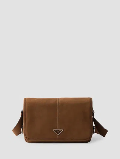 PRADA MEN'S NUBUCK LEATHER SHOULDER BAG