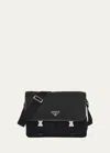 Prada Men's Nylon And Leather Crossbody Bag In F0002 Nero