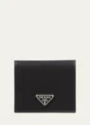 Prada Men's Nylon And Saffiano Bifold Wallet In F0002 Nero