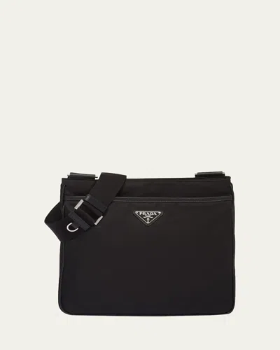 Prada Men's Nylon And Saffiano Crossbody Bag In Nero