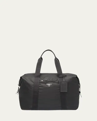 Prada Re-nylon And Saffiano Leather Duffle Bag In Black