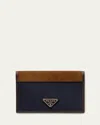 Prada Men's Nylon And Suede Bifold Card Holder In Blucaffe