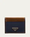 Prada Men Two-tone Fabric And Suede Wallet In Blucaffe