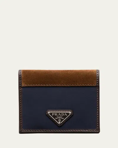PRADA MEN'S NYLON AND SUEDE BIFOLD WALLET