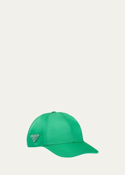 Prada Men's Nylon Baseball Hat In Green