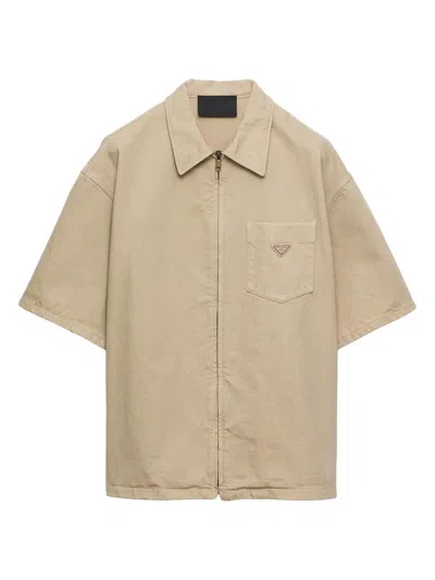 Prada Old Denim Shirt In Neutral