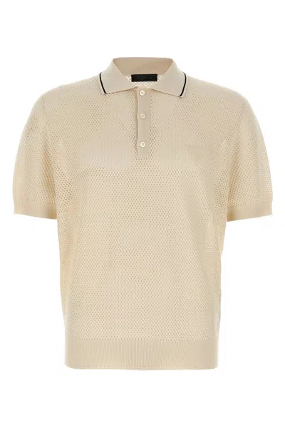 Prada Men Openwork Polo Shirt In Neutral