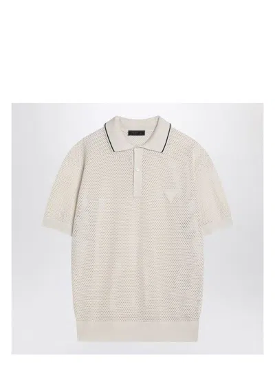 PRADA MEN'S OPENWORK TALC-COLOURED POLO