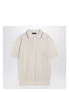 Prada Triangle Logo Perforated Polo T-shirt In White