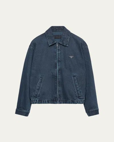 Prada Denim Blouson Jacket In Blue