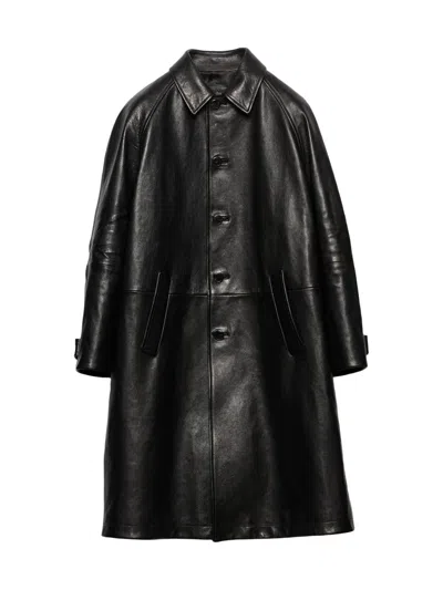 PRADA MEN'S OVERSIZED LEATHER COAT