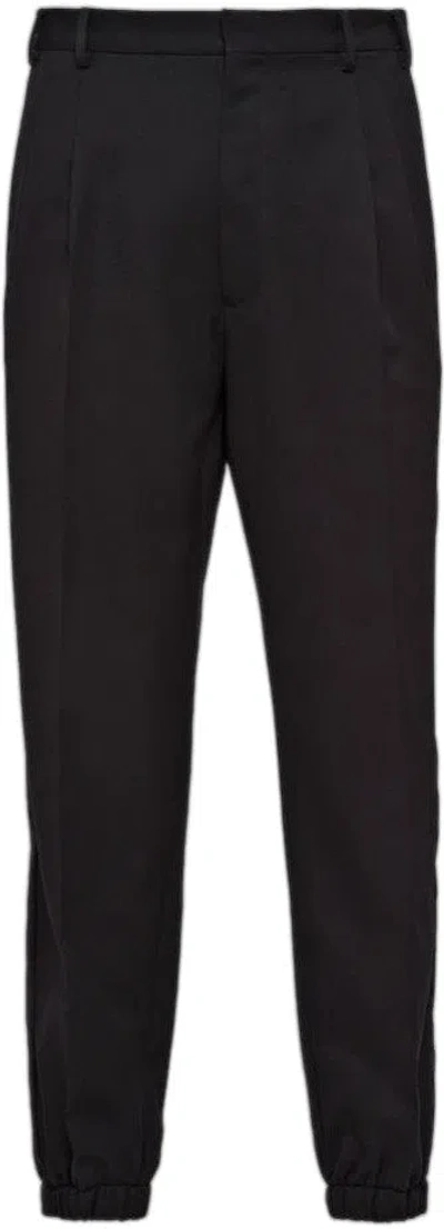 Prada Men's Pleated Gabardine Pants In Nero