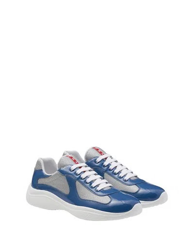 Prada Patent Leather And Technical Fabric  America's Cup Sneakers In Fliegerblau/silber
