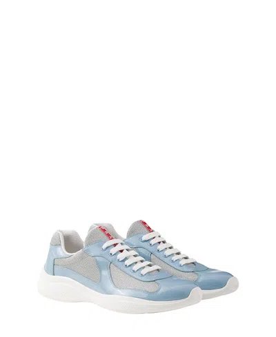 Prada Men's Patent Leather And Technical Fabric America's Cup Sneakers In Blue