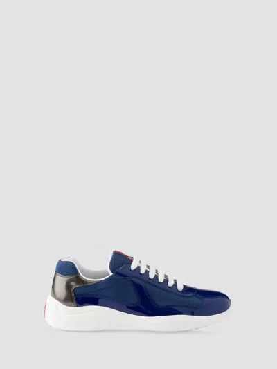 Prada Men's Patent Leather And Technical Fabric America's Cup Sneakers In Blue