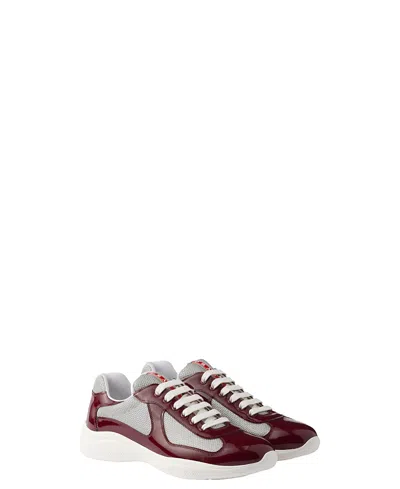 Prada Men's Patent Leather And Technical Fabric America's Cup Sneakers In Burgundy