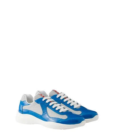 PRADA MEN'S PATENT LEATHER AND TECHNICAL FABRIC AMERICA'S CUP SNEAKERS IN BLUE