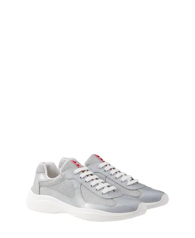 PRADA MEN'S PATENT LEATHER AND TECHNICAL FABRIC AMERICA'S CUP SNEAKERS IN GREY