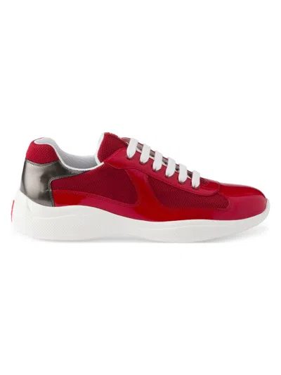 Prada Men's Patent Leather And Technical Fabric America's Cup Sneakers In Red