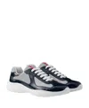 Prada Chunky Black Sneakers With Textured Panels In Royal Blue/silver