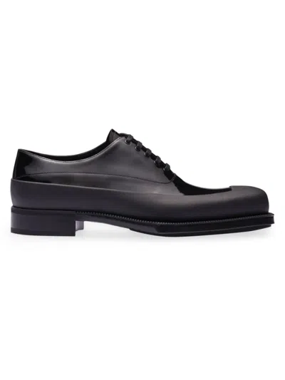 Prada Men's Patent Leather Derby Shoes In Black
