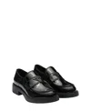 Prada Loafers Brushed Leather Elastic Gusset In Black