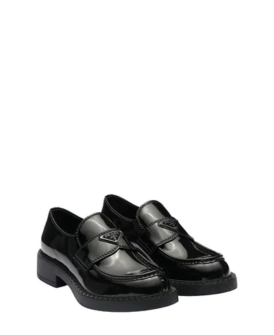 Prada Loafers Brushed Leather Elastic Gusset In Black