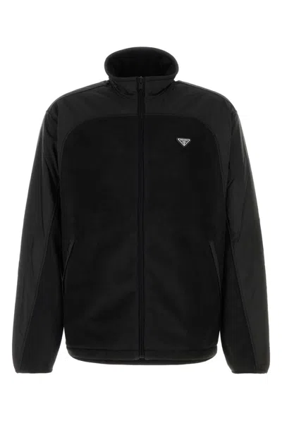 Prada Men's Pile And Re-nylon Sweatshirt In Black