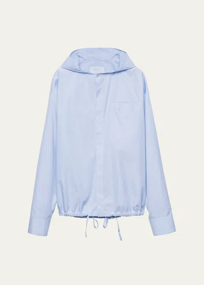 Prada Men's Pinstripe Button-down Hoodie In Cielo