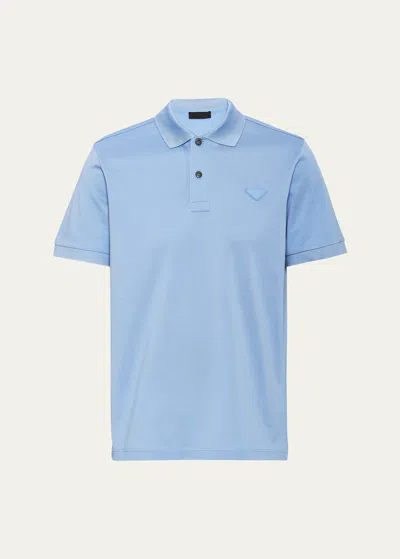 Prada Men's Pique Polo Shirt In Blue