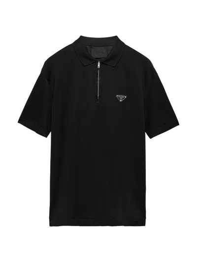 Prada Men's Piqué Polo Shirt With Re-nylon Details In Black