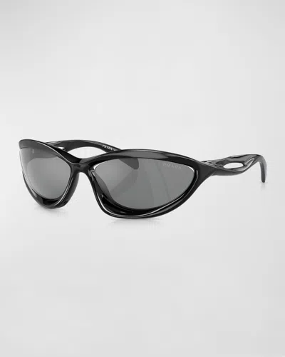 Prada Men's Plastic Wrap Sunglasses In Black
