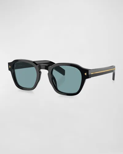 Prada Men's Polarized Acetate Round Sunglasses In Black