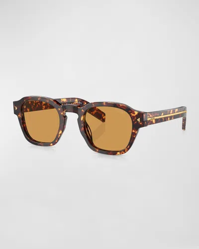 Prada Men's Polarized Acetate Square Sunglasses In Brown