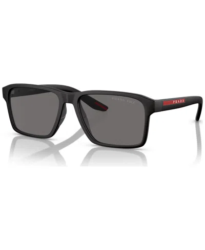 Prada Men's Polarized Low Bridge Fit Sunglasses, Ps 05ysf In Black Rubber